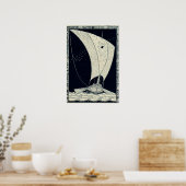 Poster Longship Viking naviguant la nuit (Cuisine)