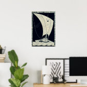Poster Longship Viking naviguant la nuit (Bureau à domicile)