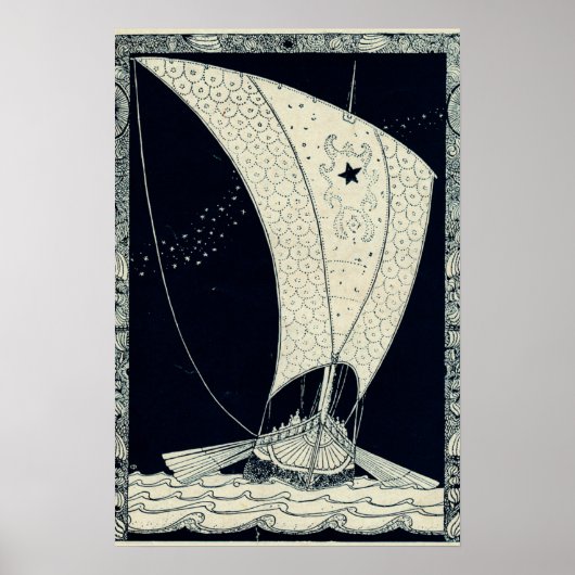 Poster Longship Viking naviguant la nuit (Devant)