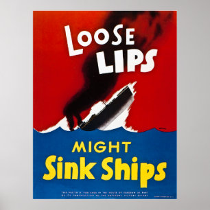 Poster Loose Lips Might Sink Ships - Vintage WW2