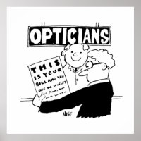 L'opticien présente sa facture. Dessin animé drôle