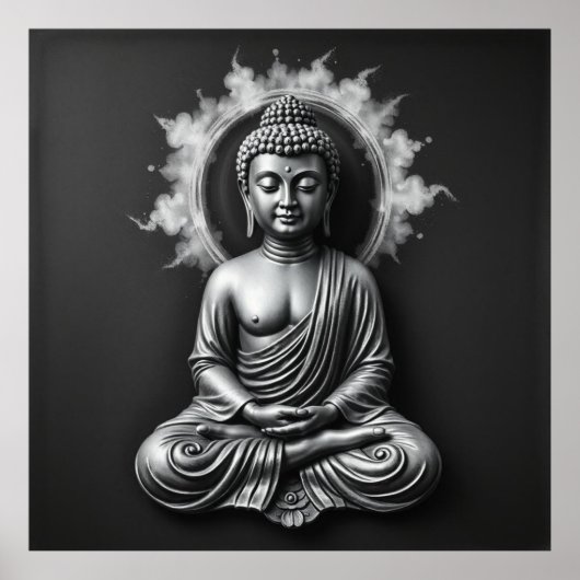 Poster Lord Buddha - Serene Charcoal Art Portrait (Devant)