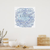 Poster Lorem Ipsum Nuage de mots - Version bleue (Cuisine)