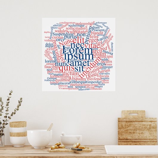 Poster Lorem Ipsum Word Cloud - version bleu-rouge (Cuisine)