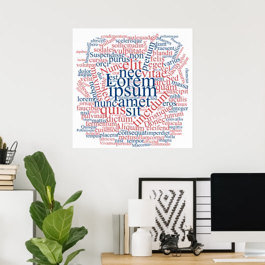 Poster Lorem Ipsum Word Cloud - version bleu-rouge (Bureau à domicile)