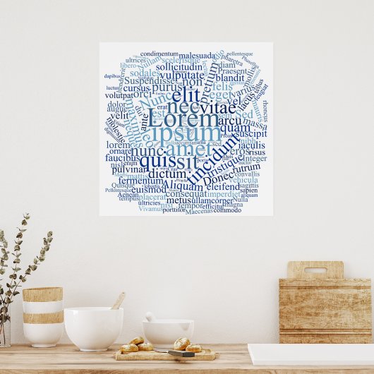 Poster Lorem Ipsum Word Cloud - version bleue (Cuisine)