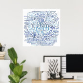 Poster Lorem Ipsum Word Cloud - version bleue (Bureau à domicile)