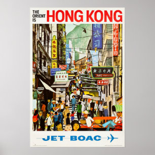 Poster L'Orient est HONG KONG Vintage Airlines Travel
