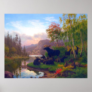 Poster L'orignal majestueux dans un paysage d'automne sué
