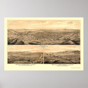 Poster Los Angeles, CA Carte panoramique - 1877