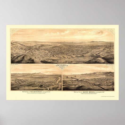 Poster Los Angeles, CA Carte panoramique - 1877 (Devant)