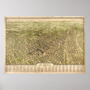 Poster Los Angeles California 1909 Antique carte panorami