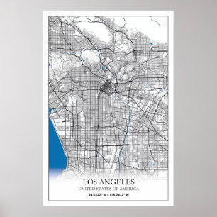 Poster Los Angeles California USA Travel City Carte