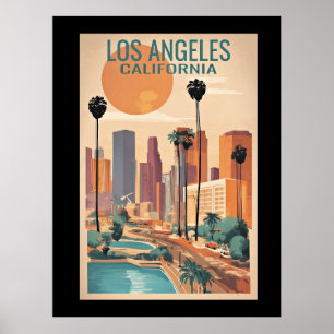 Poster Los Angeles, Californie, illustration vintage,