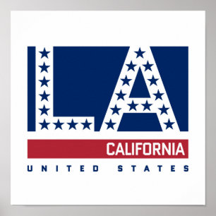 Poster Los Angeles, Californie   Ligne aérienne rouge, bl
