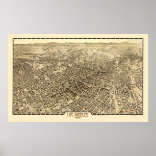 Poster Los Angeles, carte panoramique de CA - 1909
