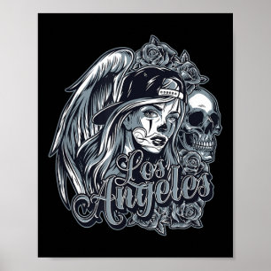 Poster Los Angeles Chicana Design Avec Des Roses De Crâne