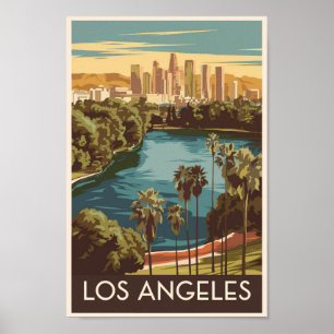 Poster Los Angeles Echo Park Lake Travel Art Vintage