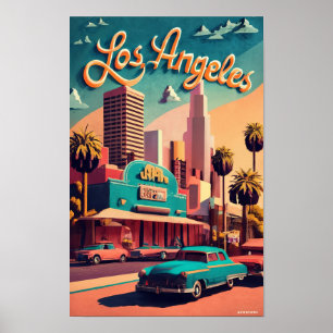 Poster Los Angeles, Villes du Monde, style Vintage