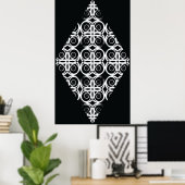 Poster losange blanc décoratif sur fond noir (Bureau à domicile)