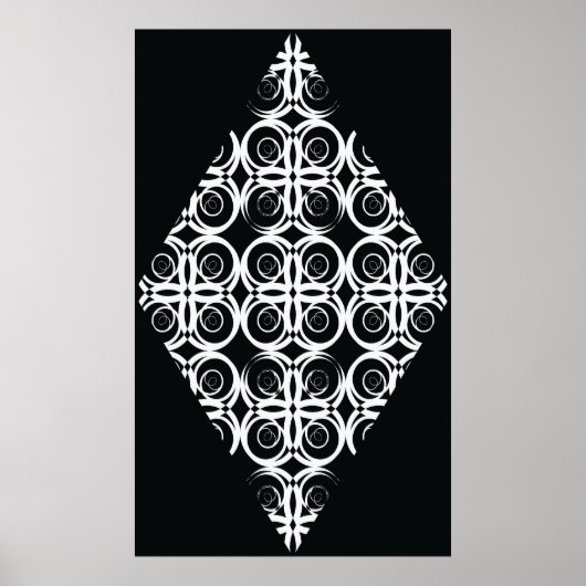 Poster losange blanc décoratif sur fond noir (Devant)