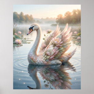 Poster Lotus Cygne Aube Lac