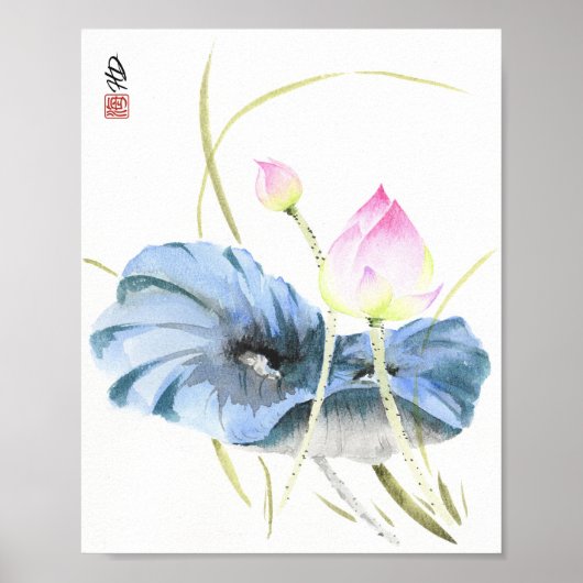 Poster Lotus dans la sérénité bleue (Devant)