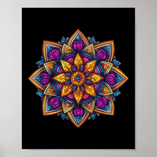 Poster Lotus de méditation mandala coloré (Devant)