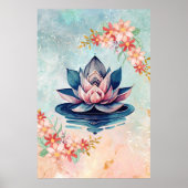 Poster Lotus de pureté rose vert décoratif (Devant)