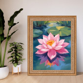Poster Lotus Flower Pink Water Lily Watercolor Pond
