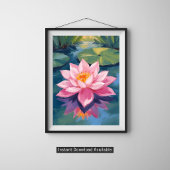 Poster Lotus Flower Pink Water Lily Watercolor Pond
