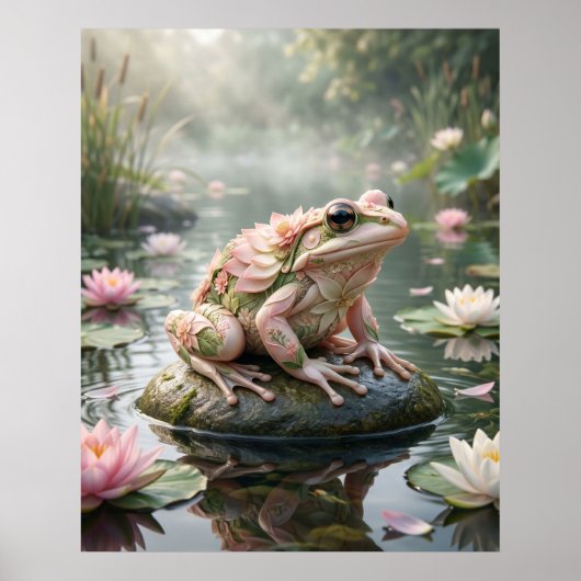 Poster Lotus Grenouille Étang Zen (Devant)