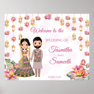 Poster Lotus lanterns Indian wedding personalised welcome