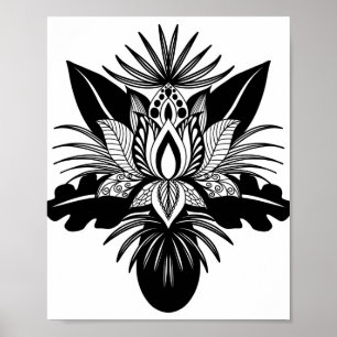 Poster Lotus Leaf moderne Bohème Noir Blanc Tropical