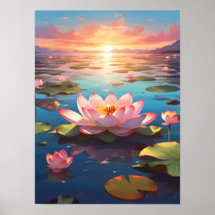 Poster Lotus Serenity au coucher du soleil