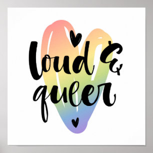 Poster Loud et Queer Coeur aquarelle