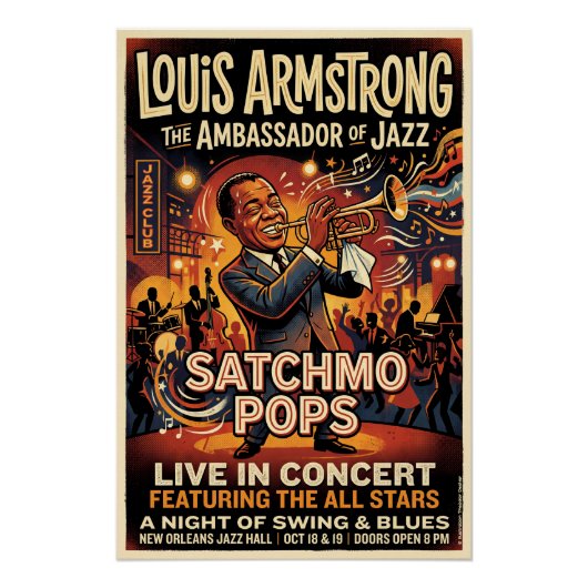 Poster Louis Armstrong – Satchmo Pops (Devant)