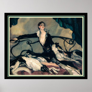 Poster Louis Icart "Girl With Greyhounds" 16 x 20