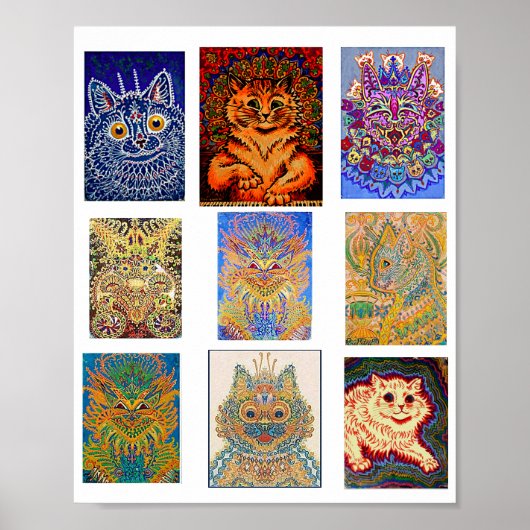 Poster Louis Wain, 9 chats psychédéliques (Devant)