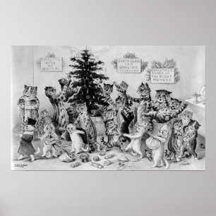 Poster Louis Wain Cats décorent l'arbre de Noël