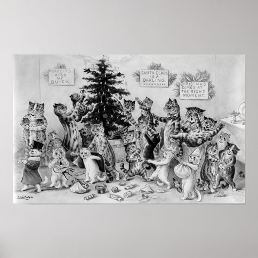 Poster Louis Wain Cats décorent l'arbre de Noël (Devant)