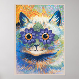 Poster Louis Wain, Chat aux yeux décorés de fleurs, Affic