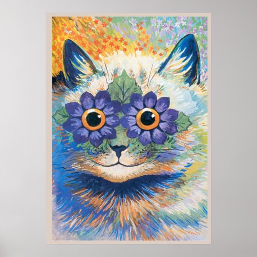 Poster Louis Wain, Chat aux yeux décorés de fleurs, Affic (Devant)