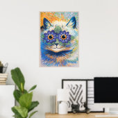Poster Louis Wain, Chat aux yeux décorés de fleurs, Affic (Bureau à domicile)