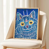 Poster Louis Wain Psychedelic Blue Chat Peinture Vintage