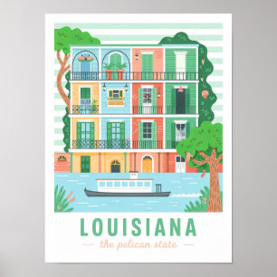 Poster Louisiana le Pélican State USA Summer Travel