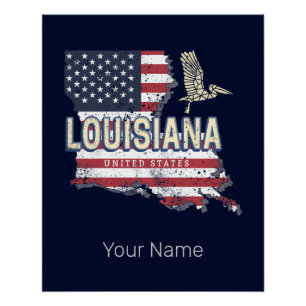 Poster Louisiane États-Unis Carte Retro Vintage USA