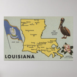 Poster LouisianeCarte détaillée de l'ÉtatLouisiane