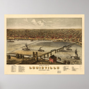 Poster Louisville Kentucky 1876 Carte panoramique
