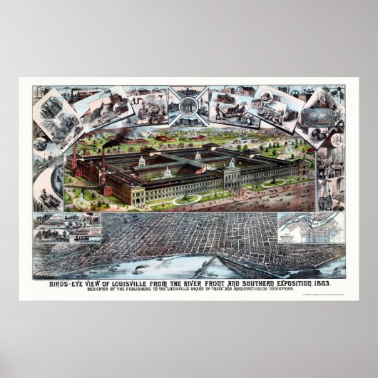 Poster Louisville, KY Carte panoramique - 1883 (Devant)